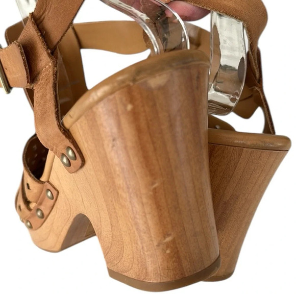KORKS Augustine Cutout Platform Sandals Retro 70s Chunky Saddle Tan, Size 9 - Picture 6 of 15